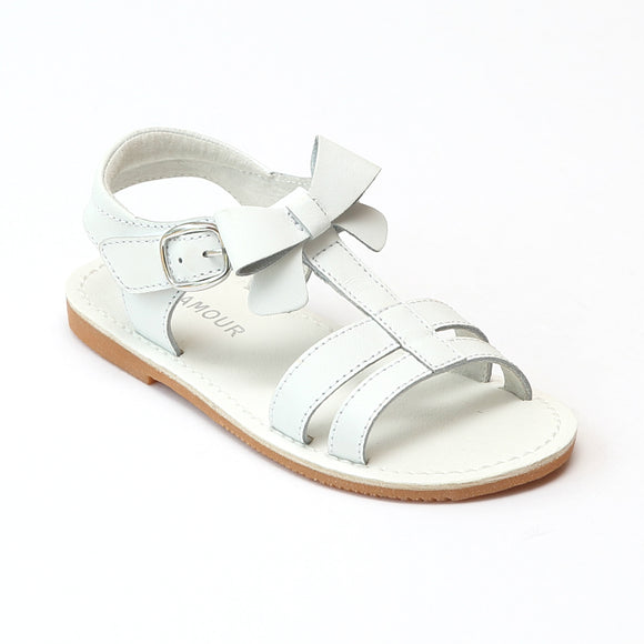 L'Amour Girls Leather T-Strap Bow Sandals – Babychelle