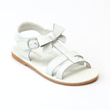 L'Amour Girls White Leather T-Strap Bow Sandals - Babychelle.com