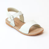 L'Amour Girls Open Toe Stitch Down White Leather Sandal - Babychelle.com
