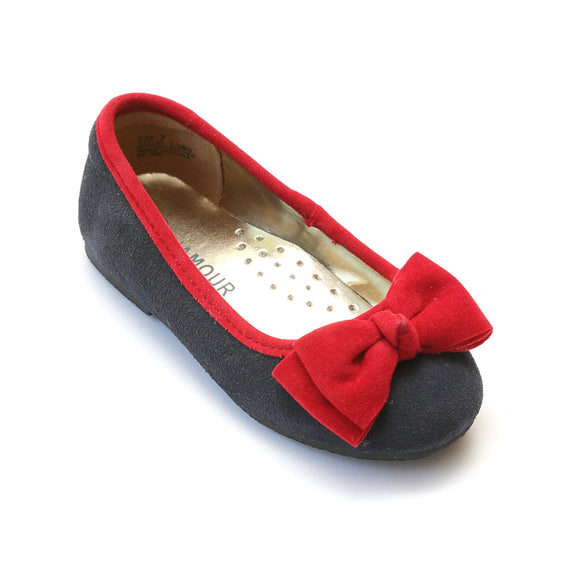L'Amour Navy Suede Flat with Velvet Bow - Babychelle