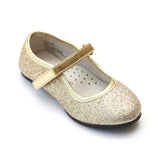 L'Amour Girls Gold Ankle Strap Glitter Flats - Babychelle.com