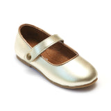 L'Amour Girls Classic Button Strap Gold Leather Flats - Babychelle.com