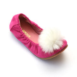 L'Amour Girls Fuchsia Faux Fur Pom Pom Flats - Babychelle.com