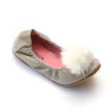 L'Amour Girls Gray Faux Fur Pom Pom Flats - Babychelle.com