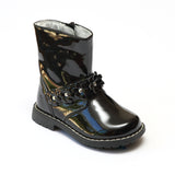 L'Amour Girls Black Moto Boots with Flower Accents - Babychelle.com