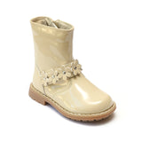 L'Amour Girls Cream Moto Boots with Flower Accents - Babychelle.com