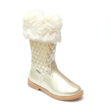 L'Amour Girls Gold Faux Fur Cuff Boots - Babychelle.com