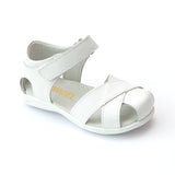 Angel Girls White Cross Strap Leather Sandal - Babychelle.com