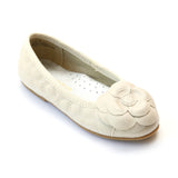 L'Amour Girls Cream Quilted Camellia Flats - Babychelle.com