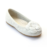 L'Amour Girls White Quilted Camellia Flats - Babychelle.com