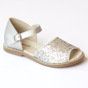 L'Amour Girls Glitter Silver Open Toe Sandal