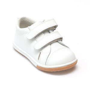 L'Amour Girls White Double Velcro Leather Sneaker - Babychelle.com