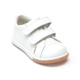 L'Amour Girls White Double Velcro Leather Sneaker - Babychelle.com