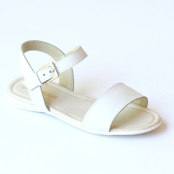L'Amour Girls White Flat Strap Sandal