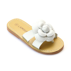 L'Amour Girls White Camellia Thong Sandal - Babychelle.com