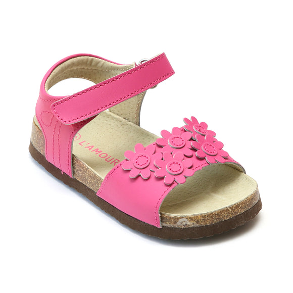 L'Amour Girls Fuchsia Flower Medley Cork Sandals - Babychelle.com