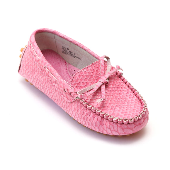 L'Amour Girls Lizard Embossed Leather Moccasins - Babychelle.com