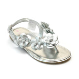 L'Amour Girls Silver Flower Blossom Thong Sandal - Babychelle.com