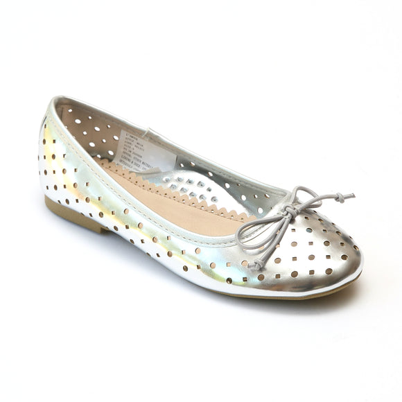 L'Amour Girls Silver Perforated Ballet Flats - Babychelle.com