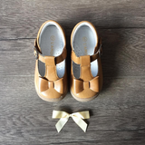 L'Amour Girls Golden Mustard T-Strap Bow Mary Janes