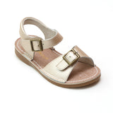 L'Amour Girls Olivia Champagne Buckled Open Toe Leather Sandals - Babychelle.com