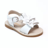 L'Amour Girls Serena White Double Bow Open Toe Leather Sandals - Babychelle.com