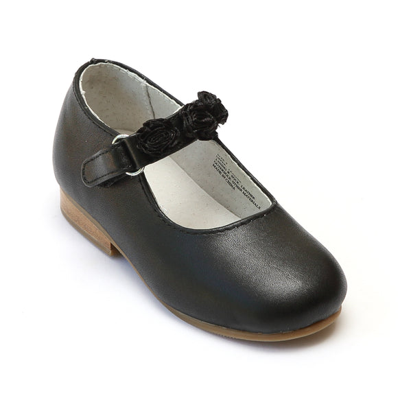 L'Amour Girls Special Occasion Black Flats with Rosettes - Babychelle.com