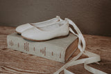 L'Amour Girls Patent Cream Flats with Satin Lace - Babychelle.com