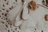 L'Amour Girls Patent Cream Flats with Satin Lace - Babychelle.com