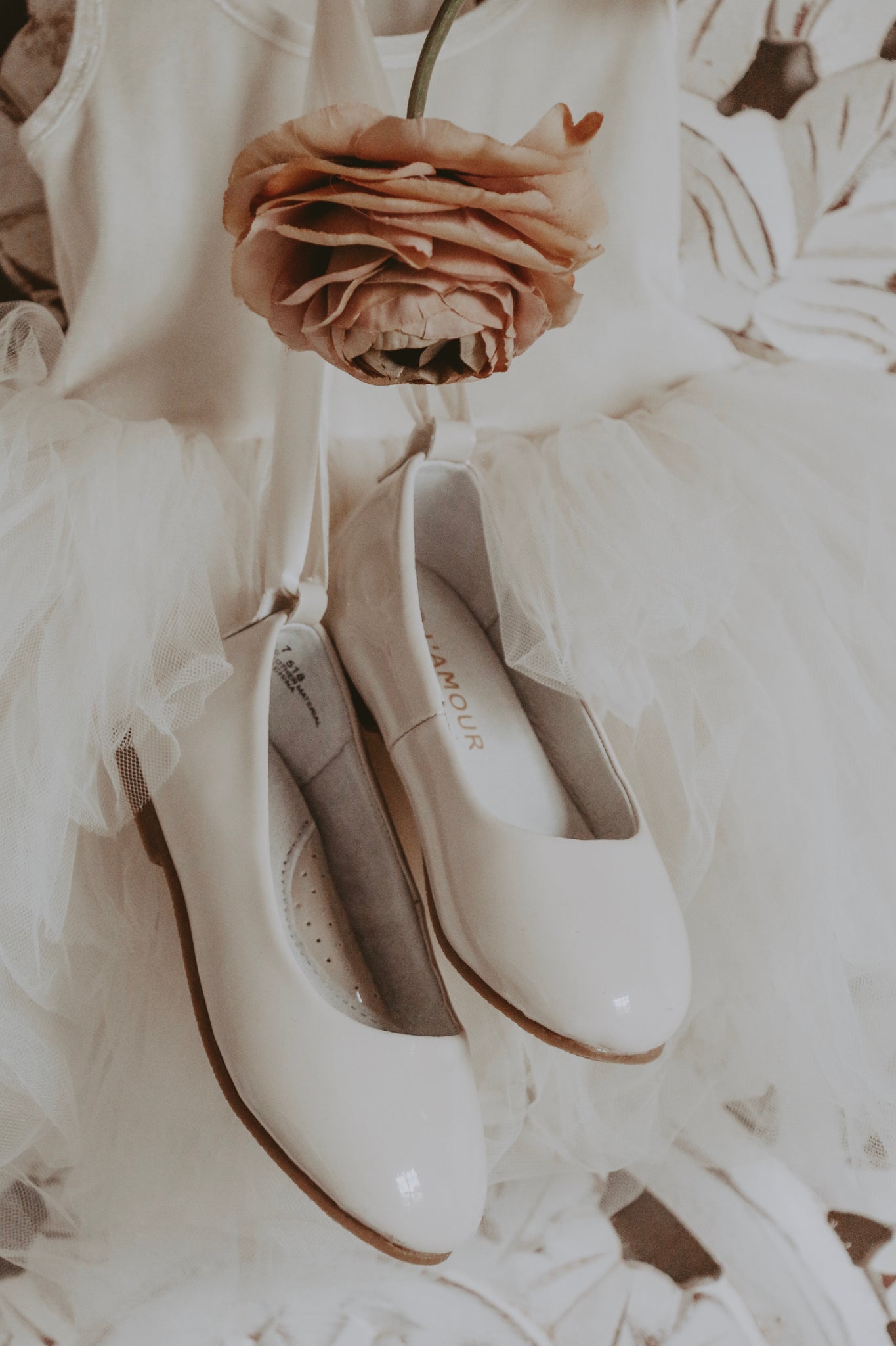 L Amour Girls Leather Flats with Satin Lace Babychelle