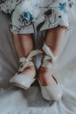 L'Amour Girls Patent Cream Flats with Satin Lace - Babychelle.com