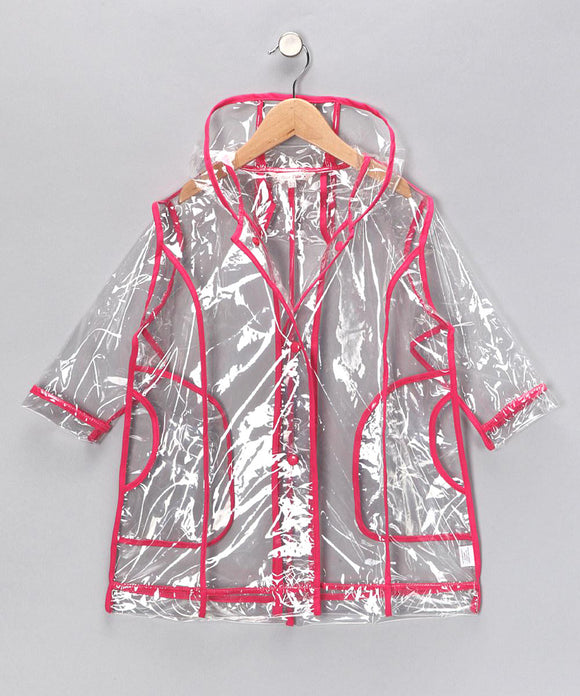 Pluie Pluie Girls R2C - FU Transparent Rain Coat in Fuchsia Trim