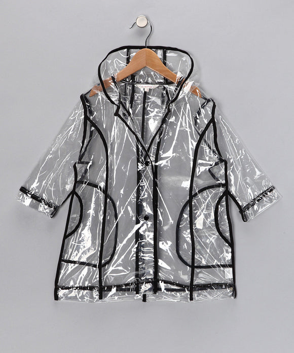 Pluie Pluie Girls R2C - BK Transparent Rain Coat in Black Trim