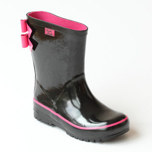 Pluie Pluie Girls Double Bow Black Rain Boots
