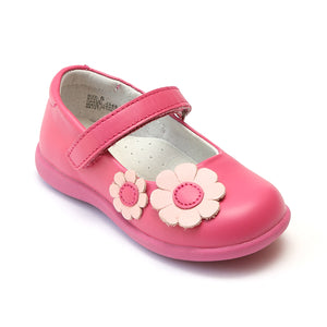 L'Amour Girls Fuchsia Flower Power Sporty Mary Janes - Babychelle.com