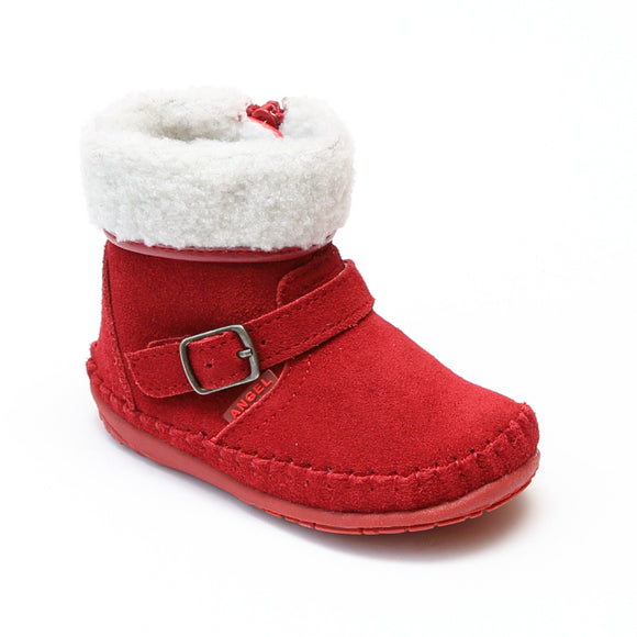 Angel Baby Girls Red Fleece Lined Ankle Boot - Babychelle.com