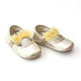 L'Amour Infant Girls Gold Organza Flower Crib Shoe - Babychelle.com