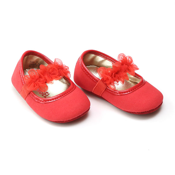 L'Amour Infant Girls Red Organza Flower Crib Shoe - Babychelle.com