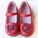 L'Amour Girls Red Double Layer Petal Flower Mary Janes