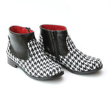 L'Amour Girls Two Toned White Houndstooth Ankle Boot - Babychelle.com