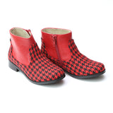 L'Amour Girls Two Toned Red Houndstooth Ankle Boot - Babychelle.com