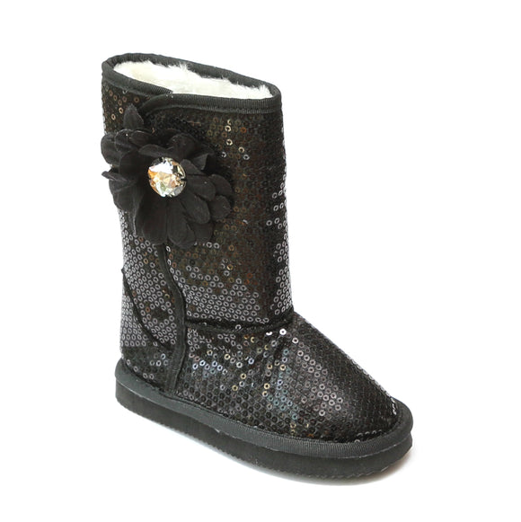 L'Amour Girls Black Sequin Flower Boot - Babychelle.com