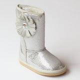 L'Amour Girls Silver Sequin Flower Boot