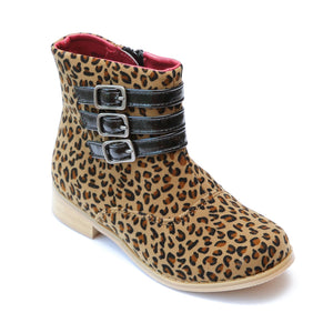 L'Amour Girls Triple Buckle Accent Leopard Ankle Boot - Babychelle.com