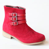 L'Amour Girls Red Triple Buckle Accent Ankle Boot