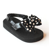 L'Amour Girls Black Polka Dot Bow Flip Flops