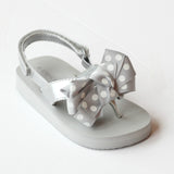 L'Amour Girls Silver Polka Dot Bow Flip Flops