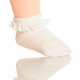 Baby Girls White Cotton Crochet Trim Stripe Socks - Babychelle.com