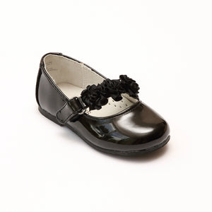 L'Amour Girls Y535 Patent Black Rosette Flats - Babychelle.com