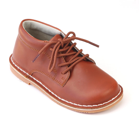 L'Amour Boys Tuck Cognac Mid Top Leather Lace Up Shoes - Babychelle.com